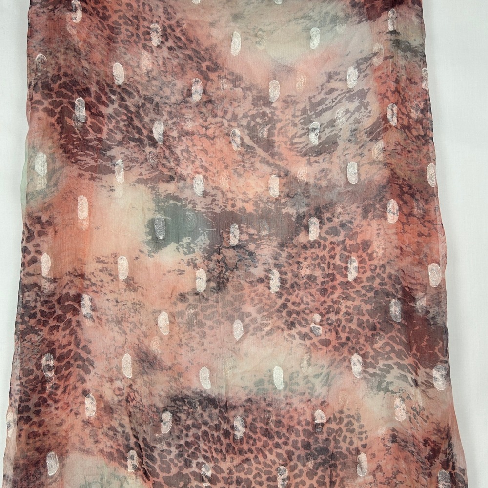 100% Silk Sheer Scarf Pink Animal Print Metallic Jacquard Dot Long Wrap